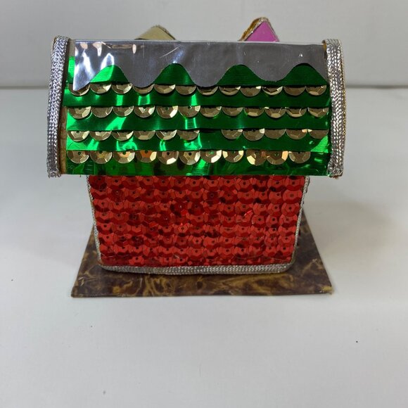 The Bombay Company 3 Colorful Sequin House Ornaments Festive Decor Display - Picture 6 of 11